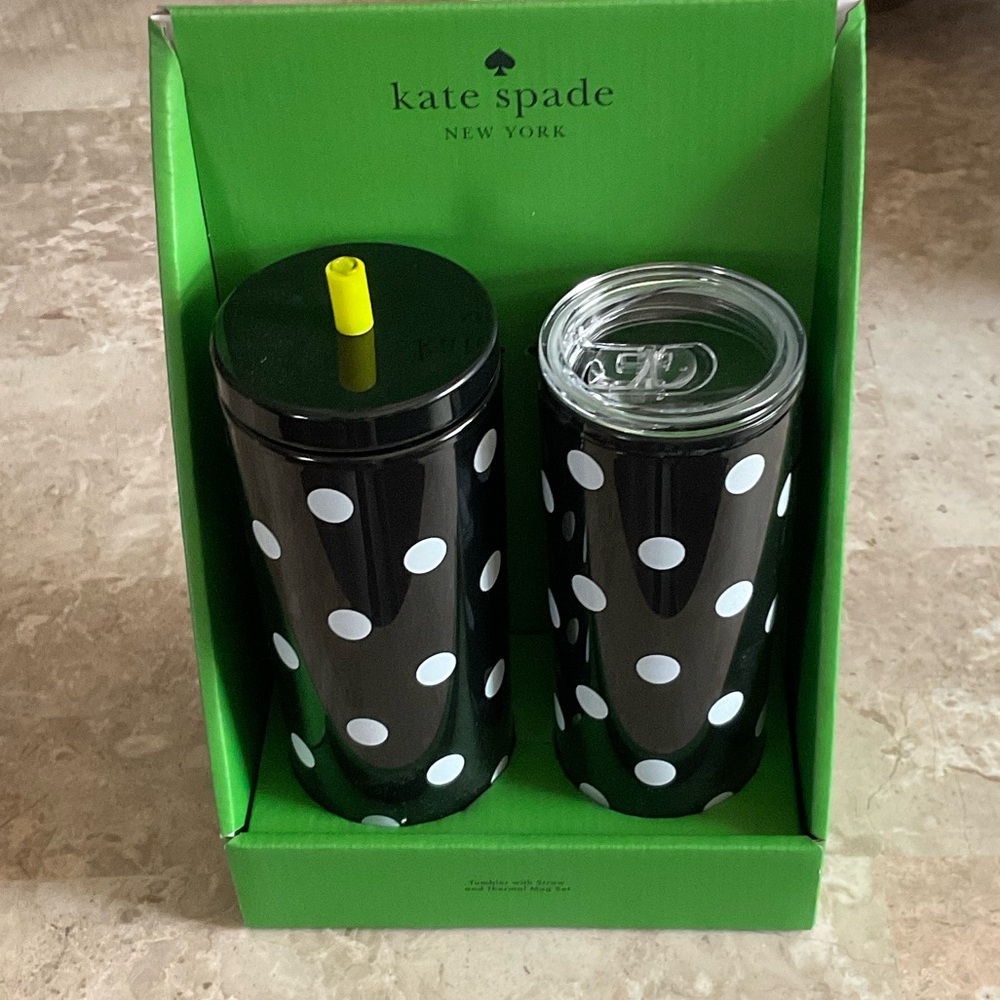 Kate Spade Black and White Polka Dot Tumbler Duo